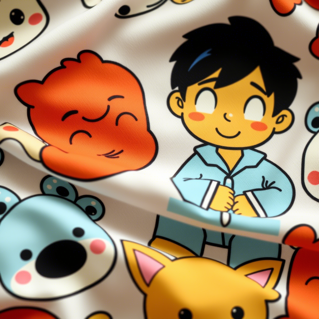 Cute cartoon characters on soft pajama fabric