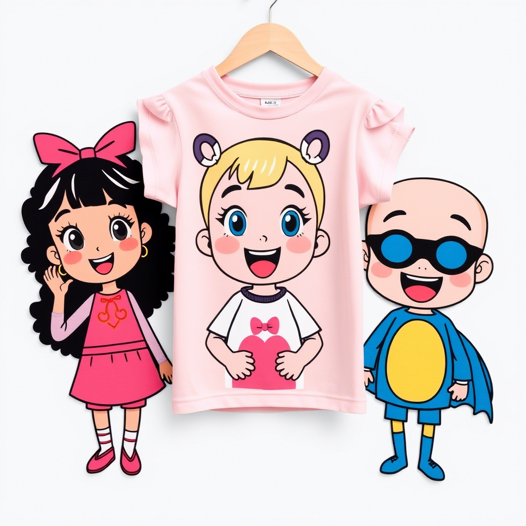 Cute cartoon characters on vibrant kids’ clothing from suppliers