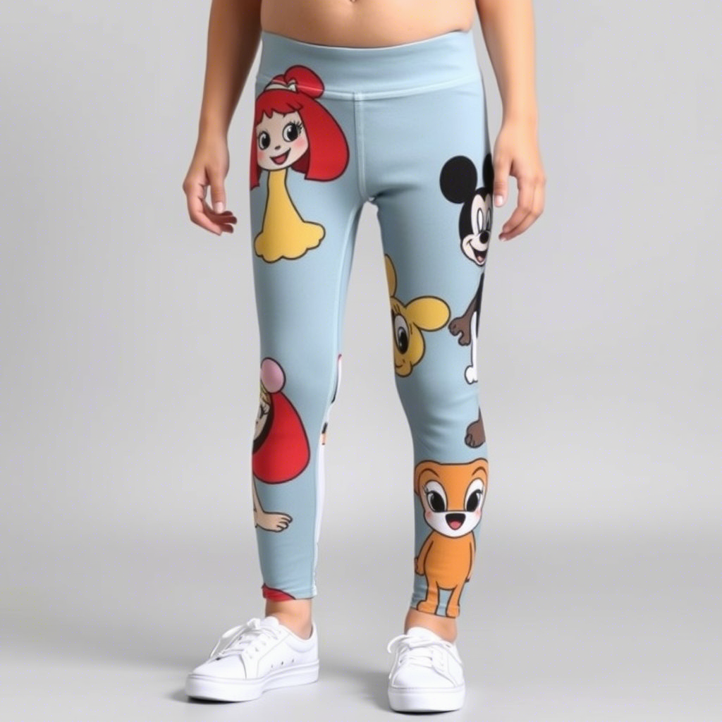 Cute cartoon characters printed on children’s leggings