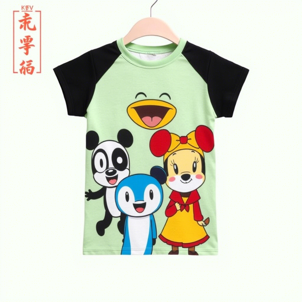 Cute cartoon characters printed on kids’ clothing made in China