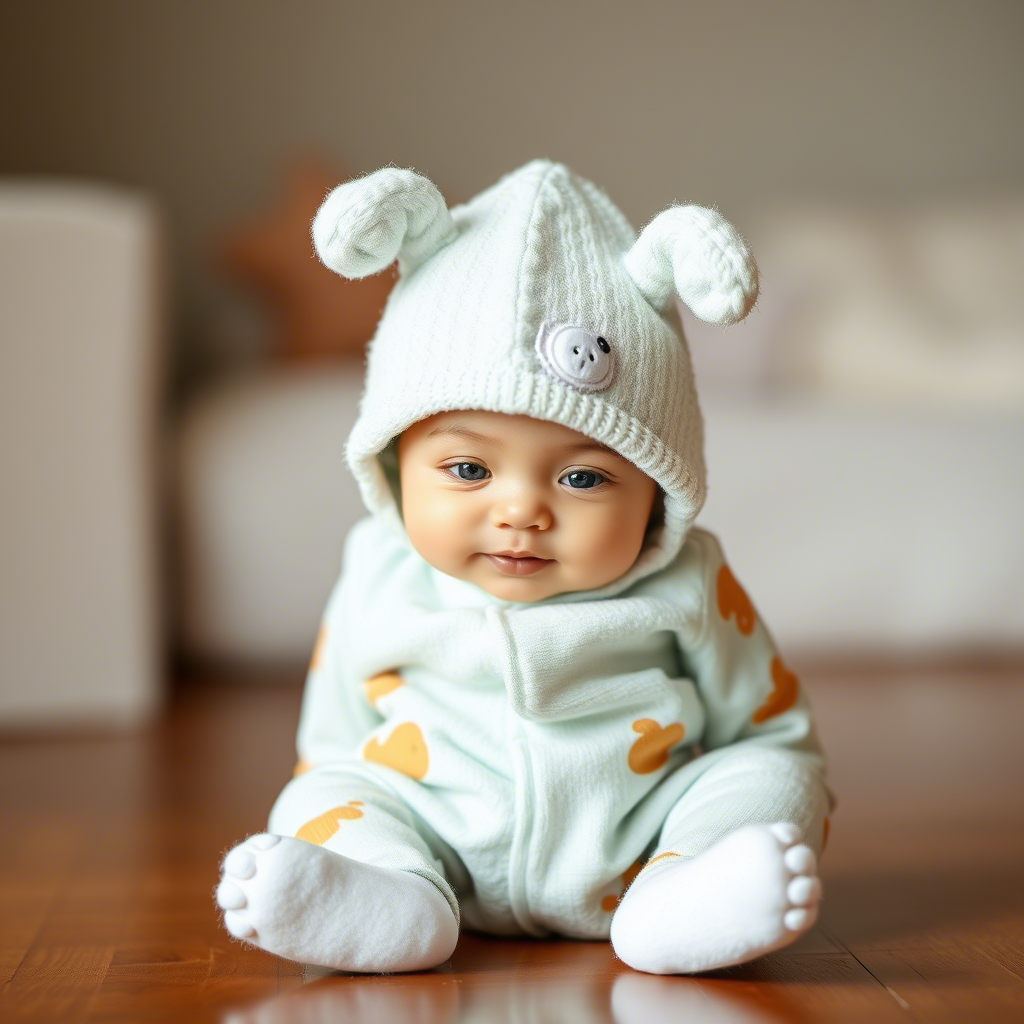 Cute infant wearing tiny wholesale onesies and sleepers