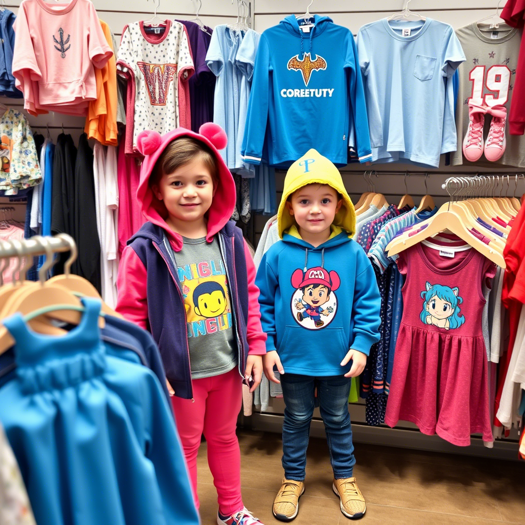 Cute kids’ apparel showcased at a USA wholesale clothing store