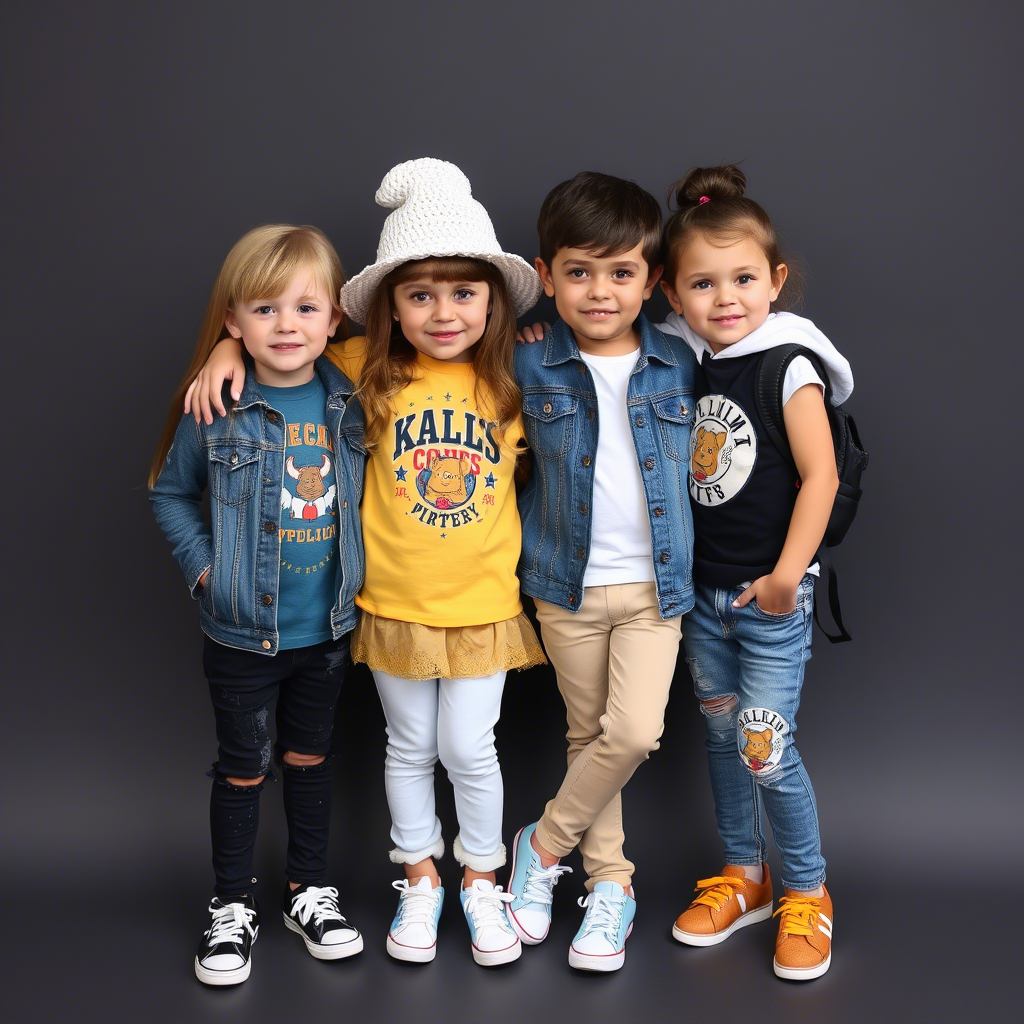 Cute kids in stylish casual wear posing together