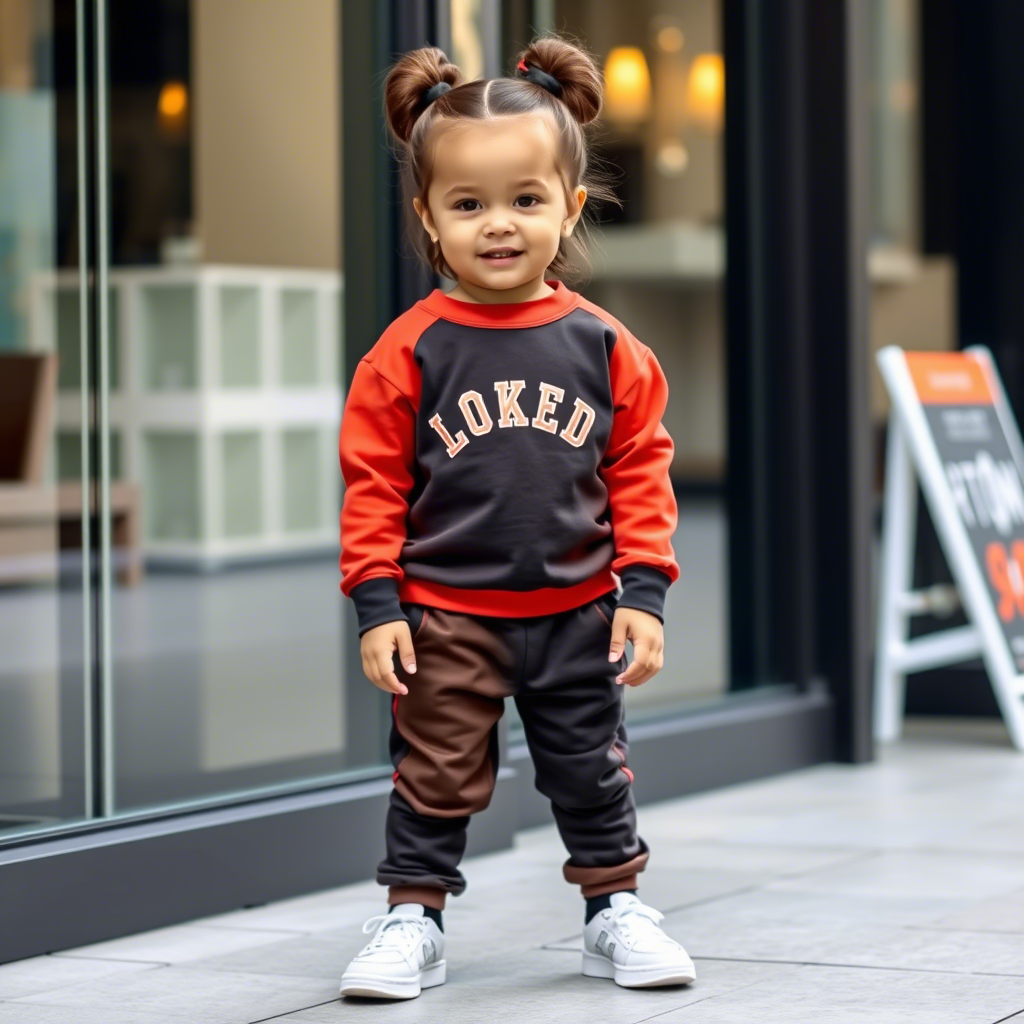 Cute little girl in Lezonkids matching sweatshirt and pants set