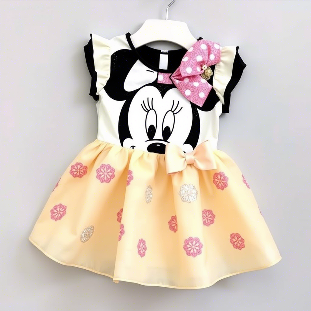 Cute Minnie Mouse themed toddler dress with bow and sparkles