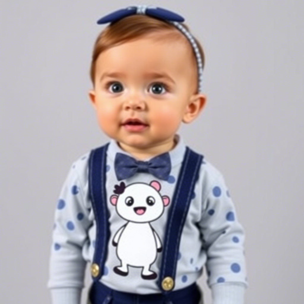Cute toddler wearing custom outfit with cartoon character