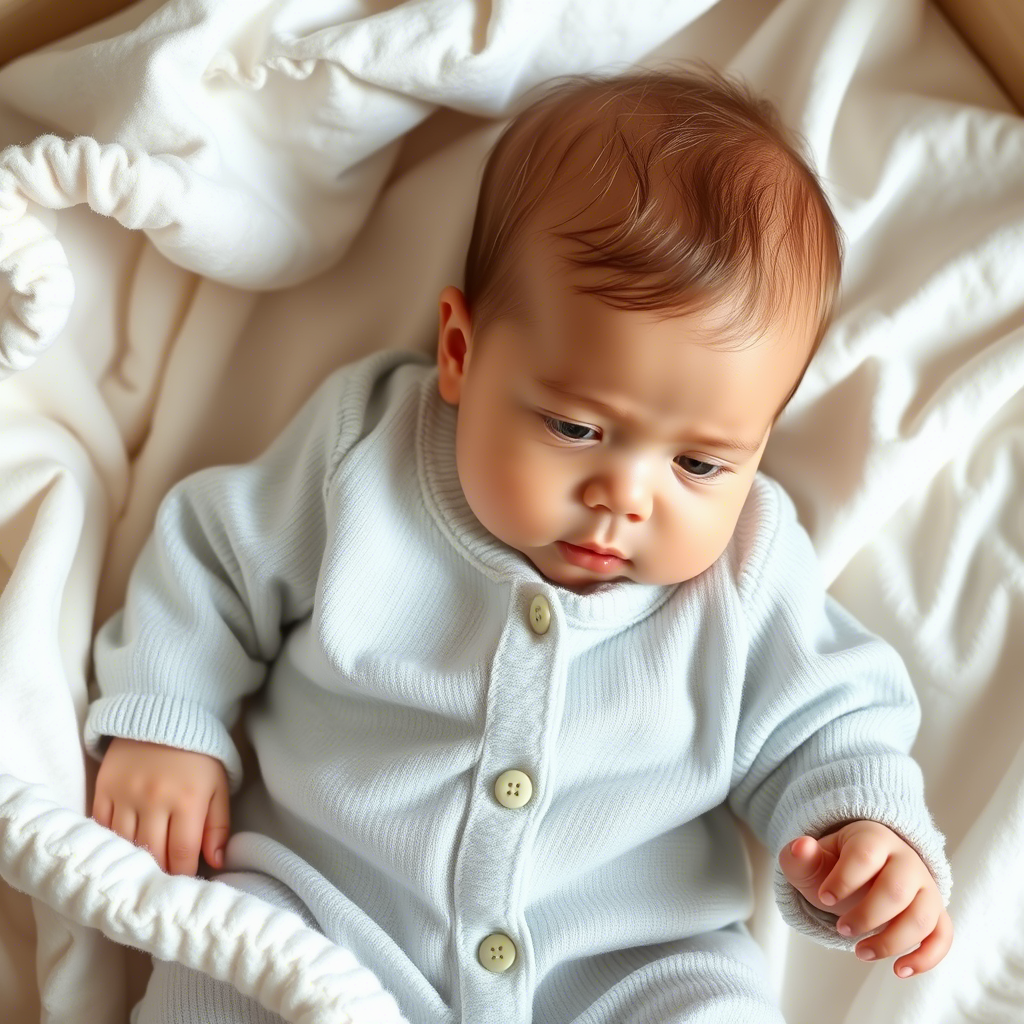 Delicate infant in soft, breathable clothing for dry skin