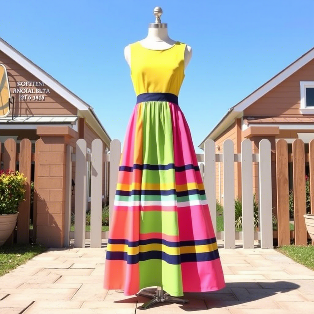 Easter egg-inspired dress with bright hues and stripes