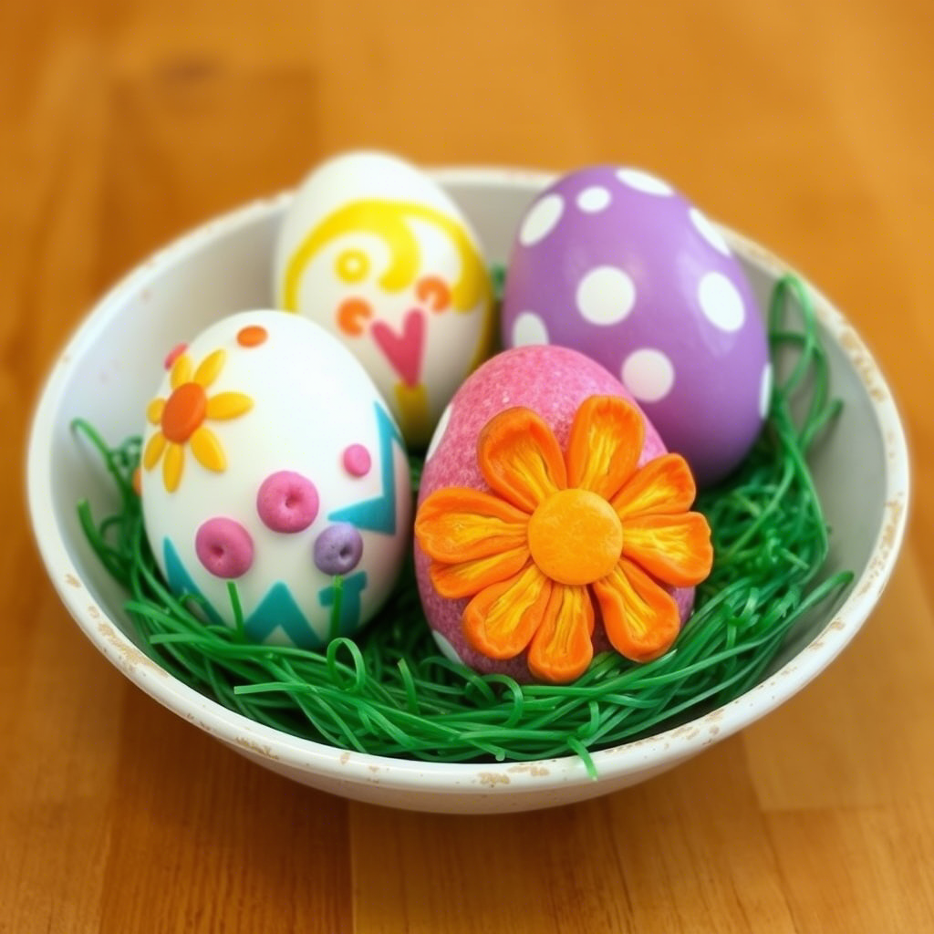 Easter eggs transformed with a mix of food colors and creative designs