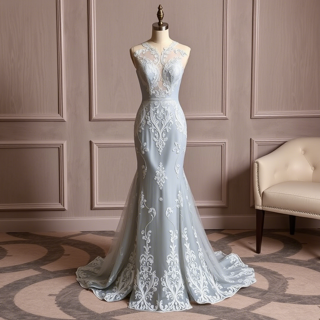 Embroidered lace evening gown for a formal gala event