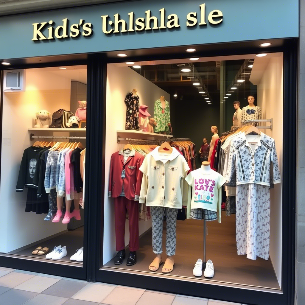 European wholesale kids’ fashion clothing storefront display