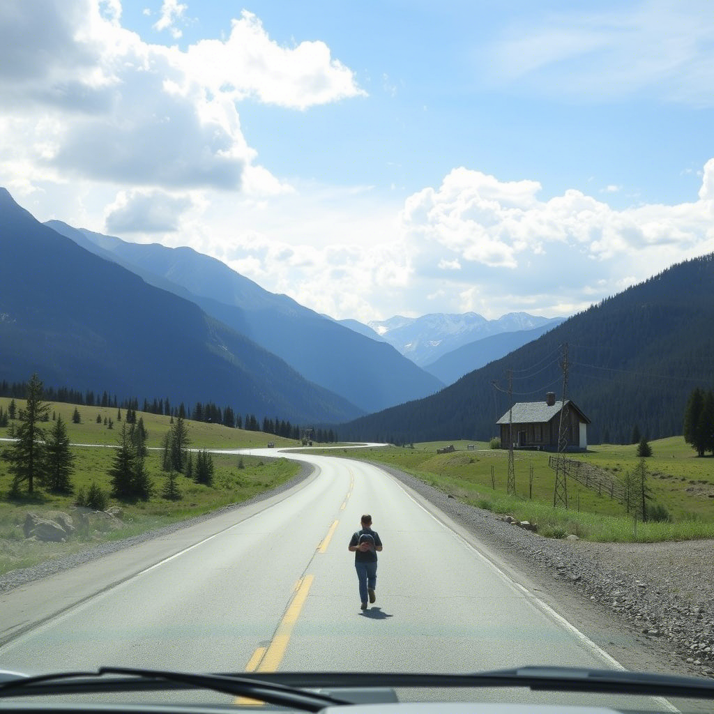 Family road trip through a scenic mountain landscape