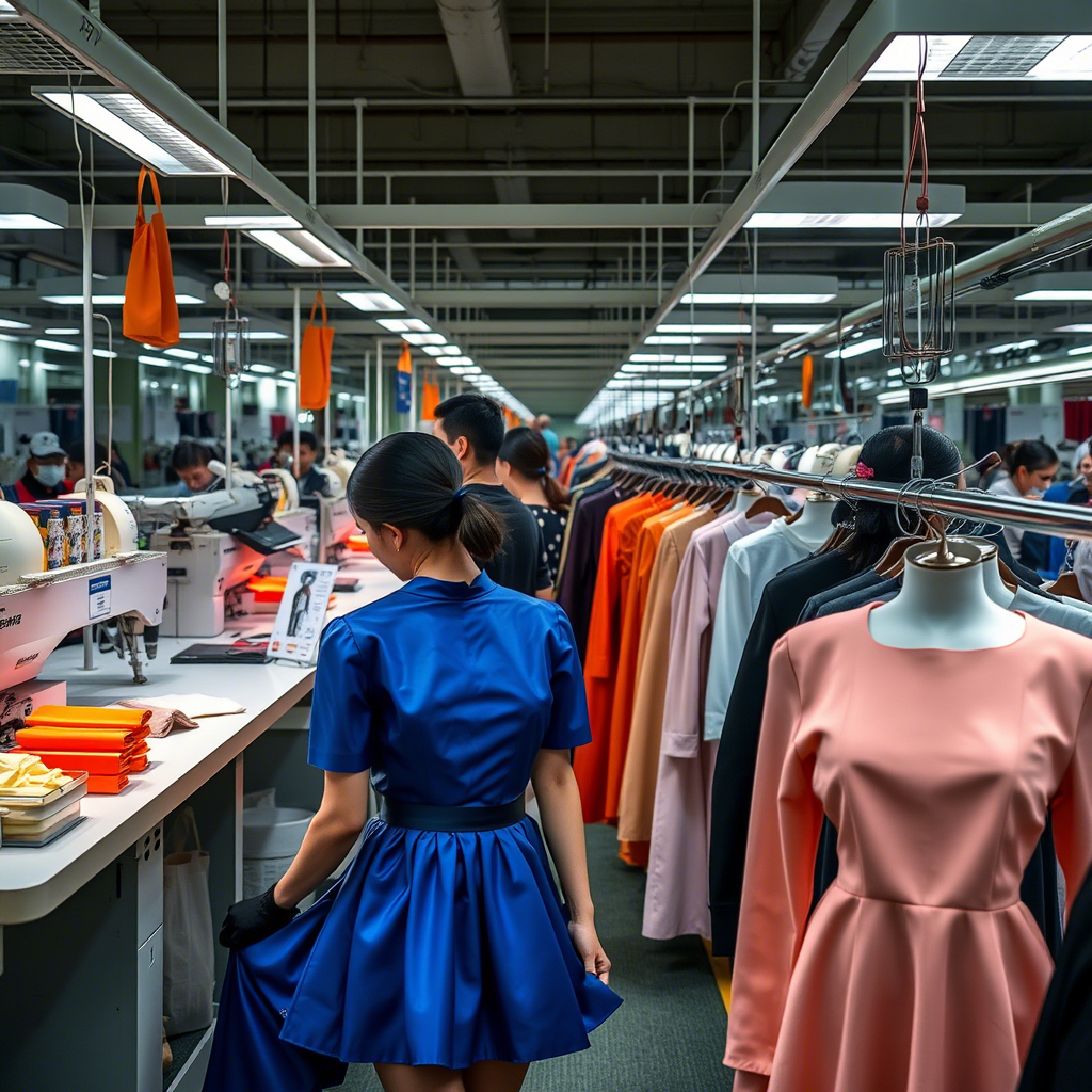 Fashionable garments being manufactured in a Chinese factory
