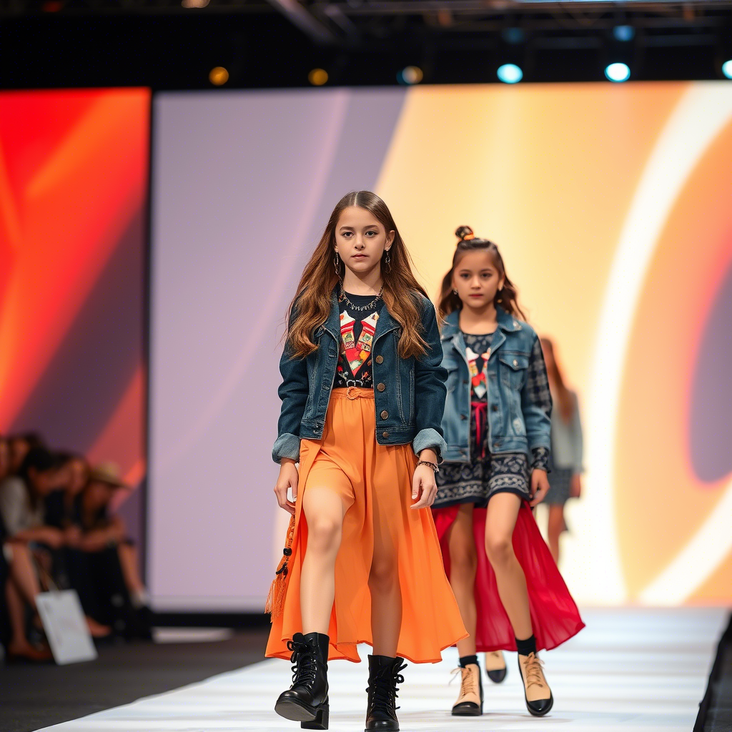 Fashionable girls wearing trendy wholesale clothing on catwalk
