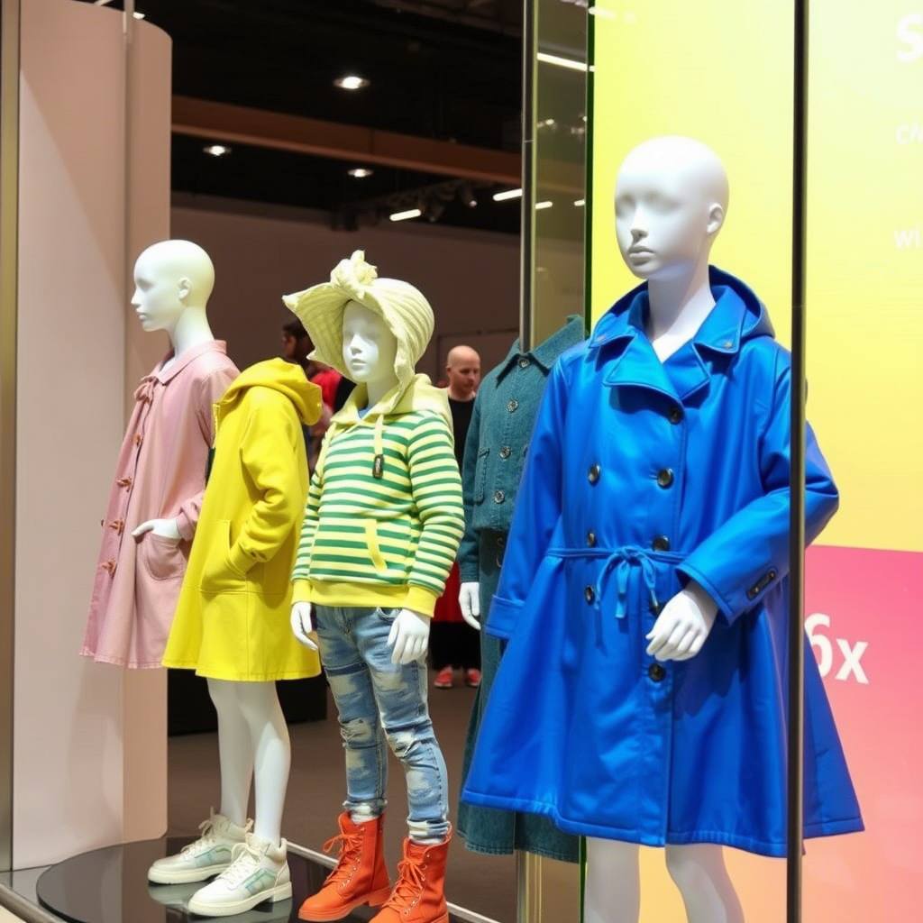 Fashionable kids clothing on mannequins at a brand showcase event