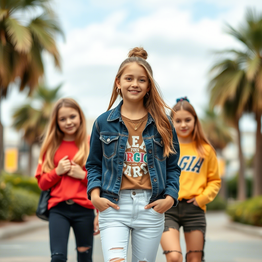 Fashionable teenage girls wearing bulk clothing from suppliers