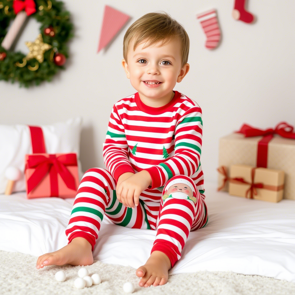 Festive red and green striped pajamas for kids