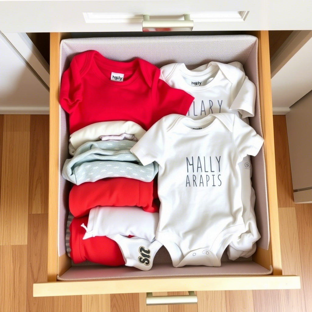 Folding baby onesies and storing them in a drawer organizer