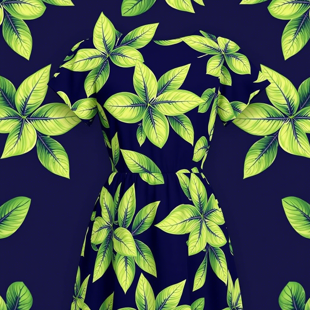 Fresh green leaves pattern on chic summer dress
