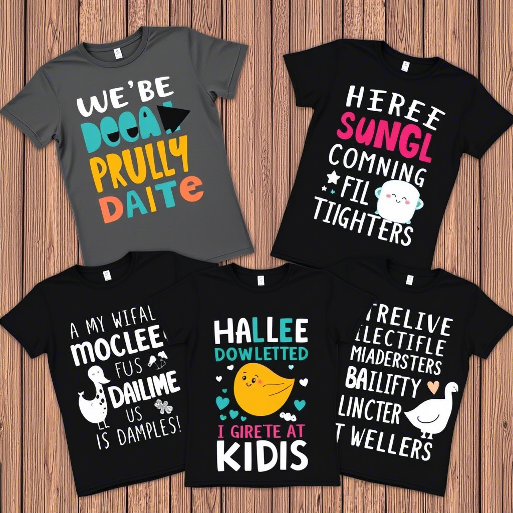 Fun graphic tees for kids with playful quotes and illustrations