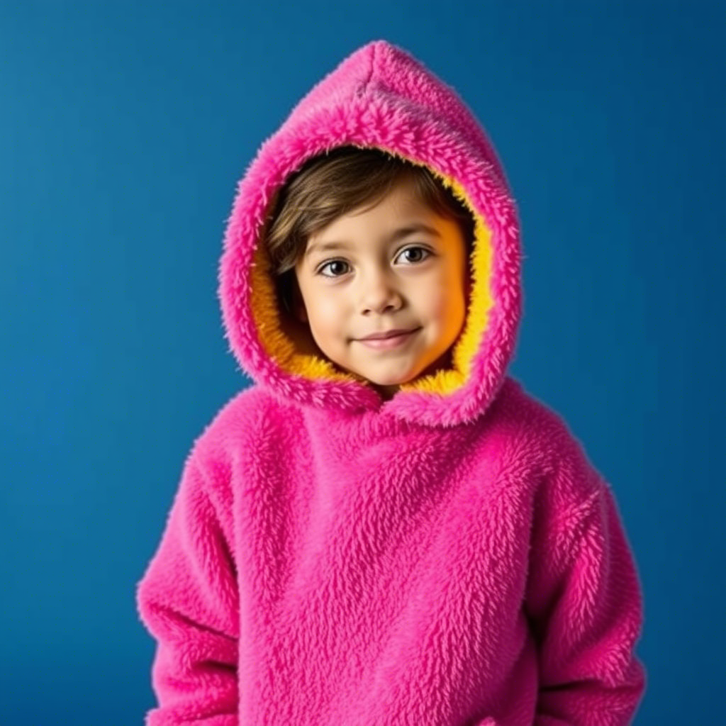 Fuzzy hooded sweatshirts for kids in bright colors