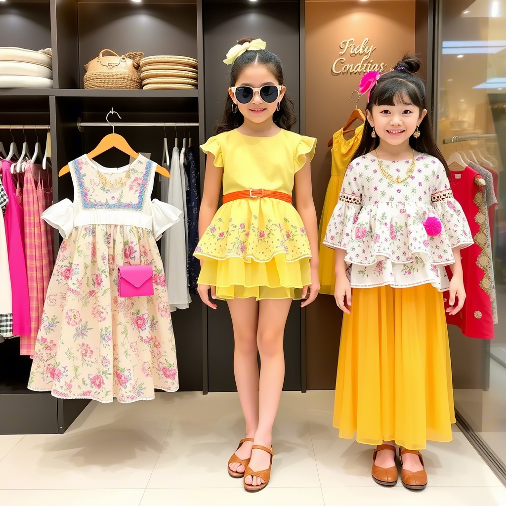 Girls’ fashion wholesale store with colorful dresses and accessories