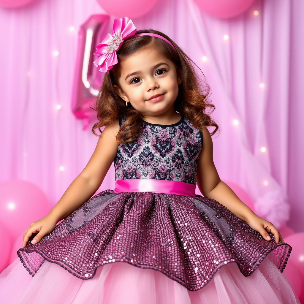 Glamorous little girl wearing a sequined dress for a birthday party