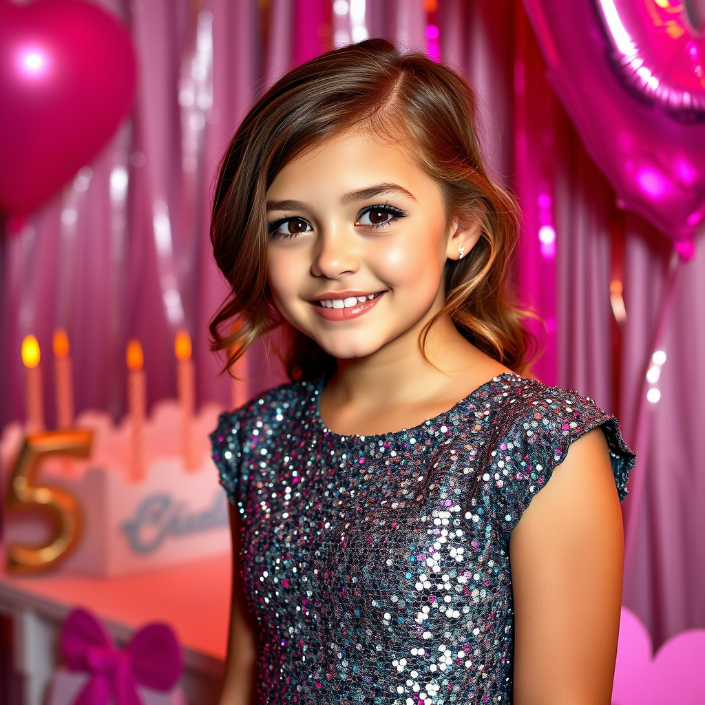Glamorous teenage girl wearing a sequined party dress at a birthday celebration