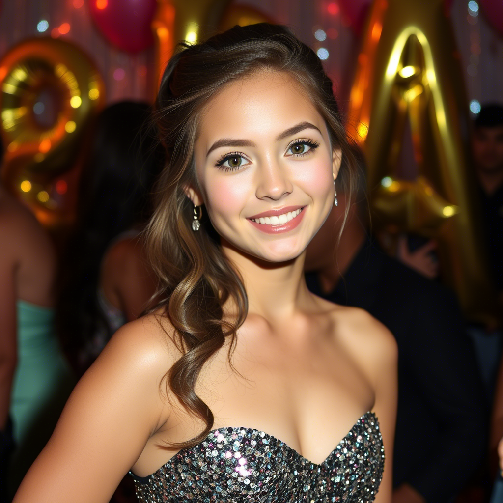 Glamorous teenage girl wearing sequin dress at a birthday party