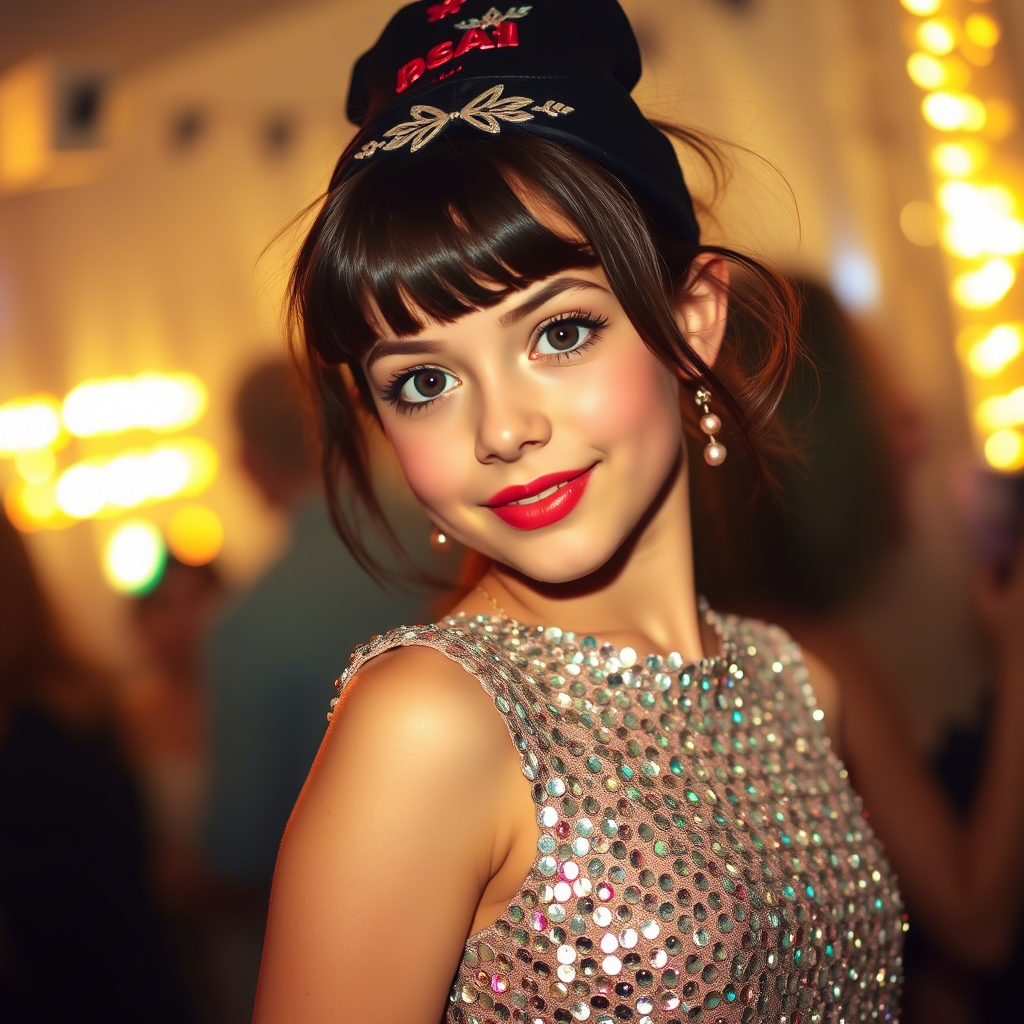 Glamorous teenage girl wearing sequin dress at a party