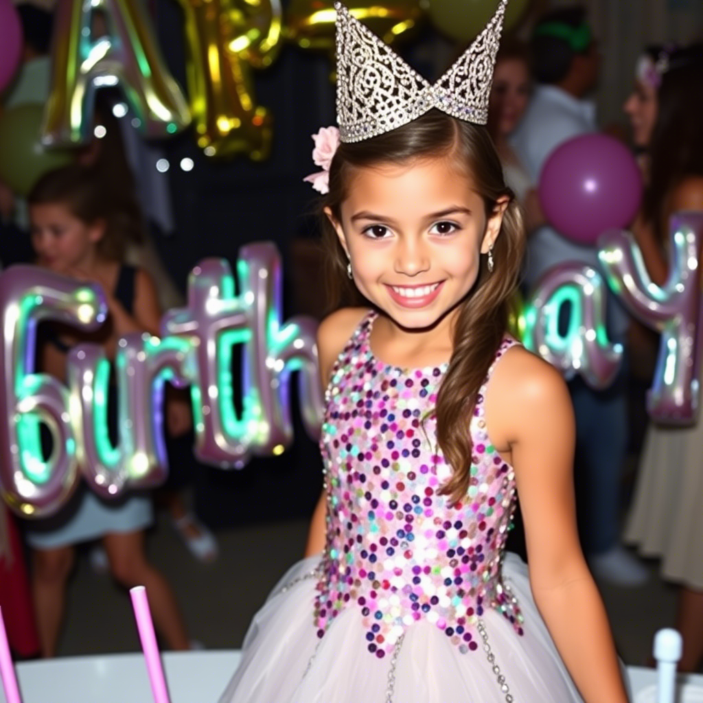 Glamorous teenage girl wearing sequin dress at birthday party