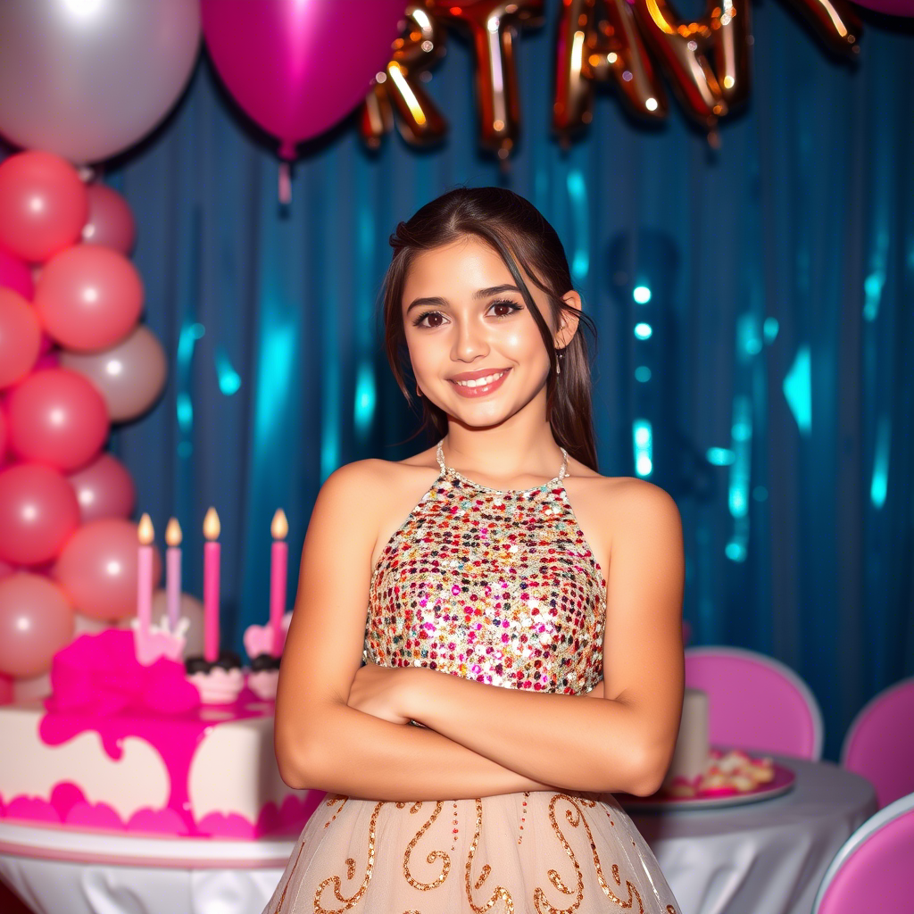 Glamorous teenage girl wearing sequined dress at a birthday party