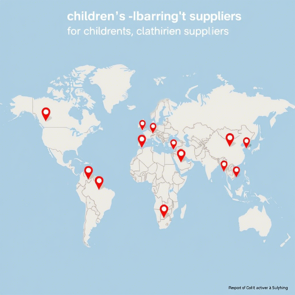 Global map with pins marking locations of children’s clothing suppliers