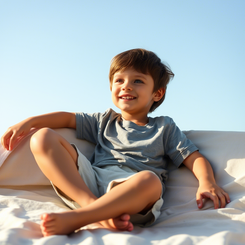 Happy child relaxing in lightweight, breathable summer shorts and a cozy tee