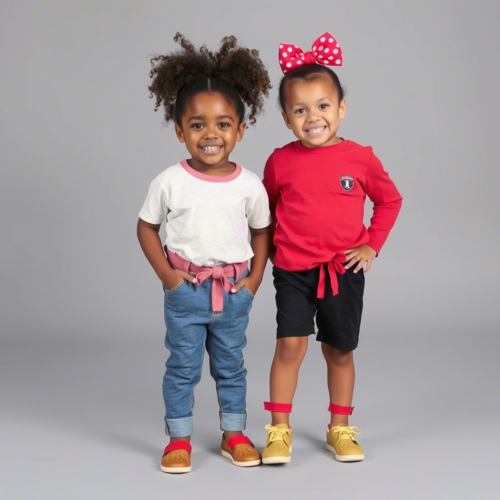 Happy children modeling high-quality, comfortable USA-made outfits