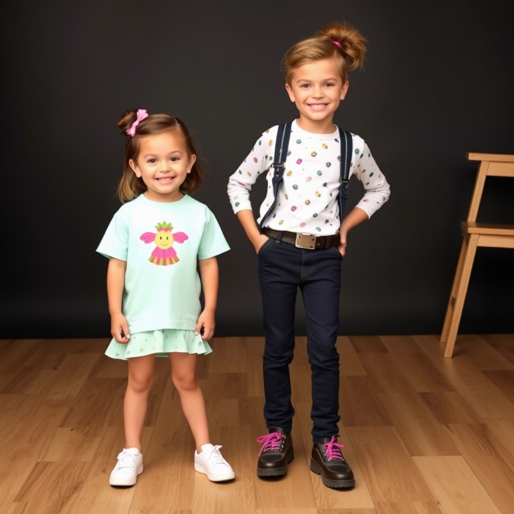 Happy kids modeling stylish outfits from a popular kids wear brand