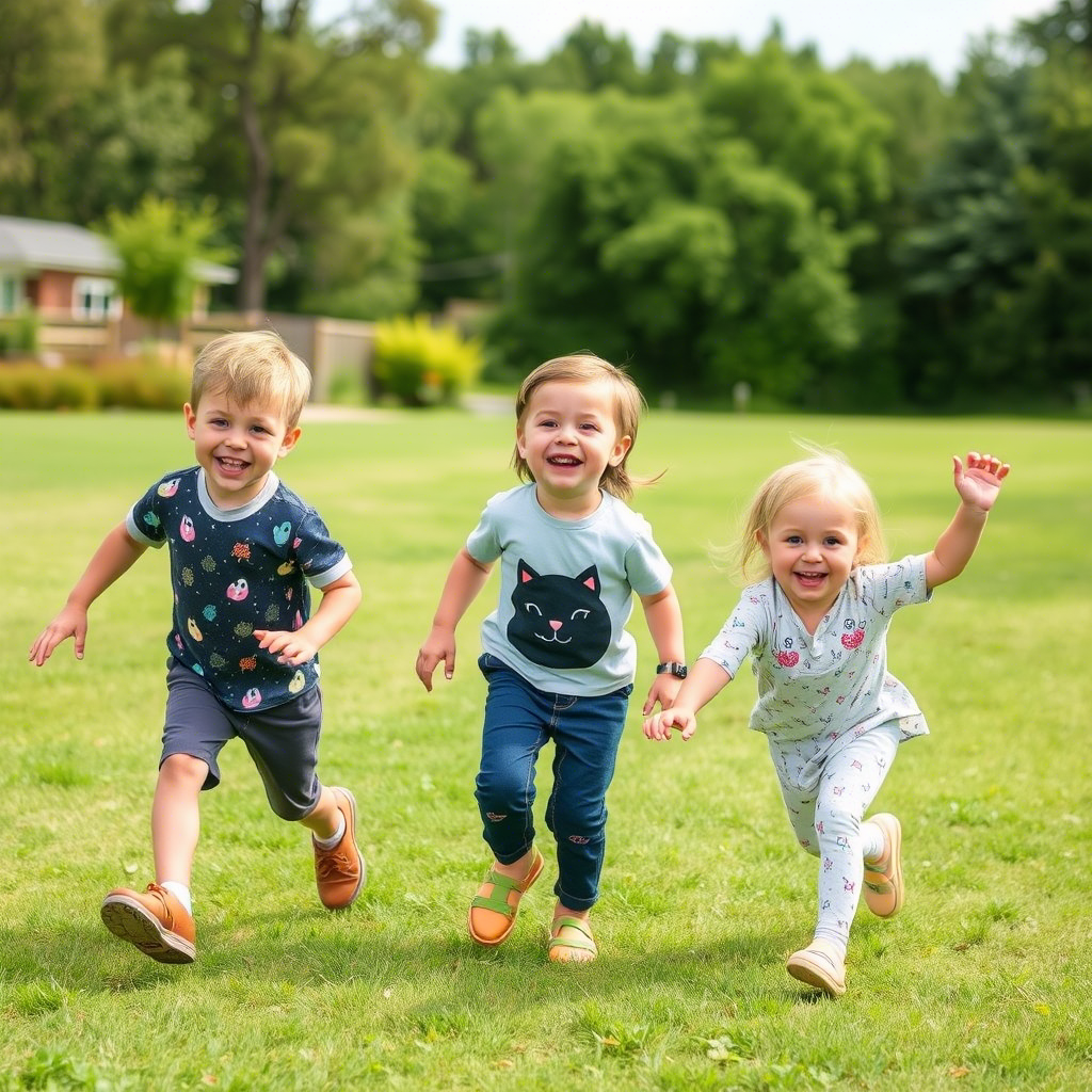 Happy kids playing outside wearing comfortable wholesale clothing