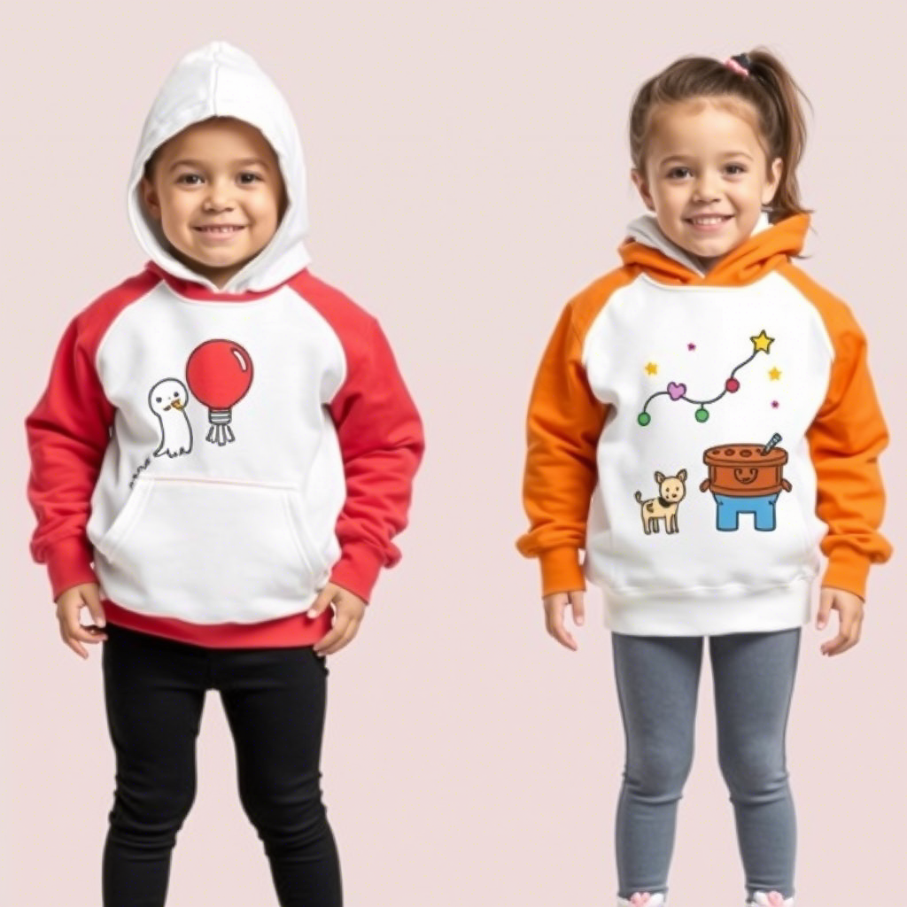 Kid-friendly fashion with custom illustrations on hoodies and leggings