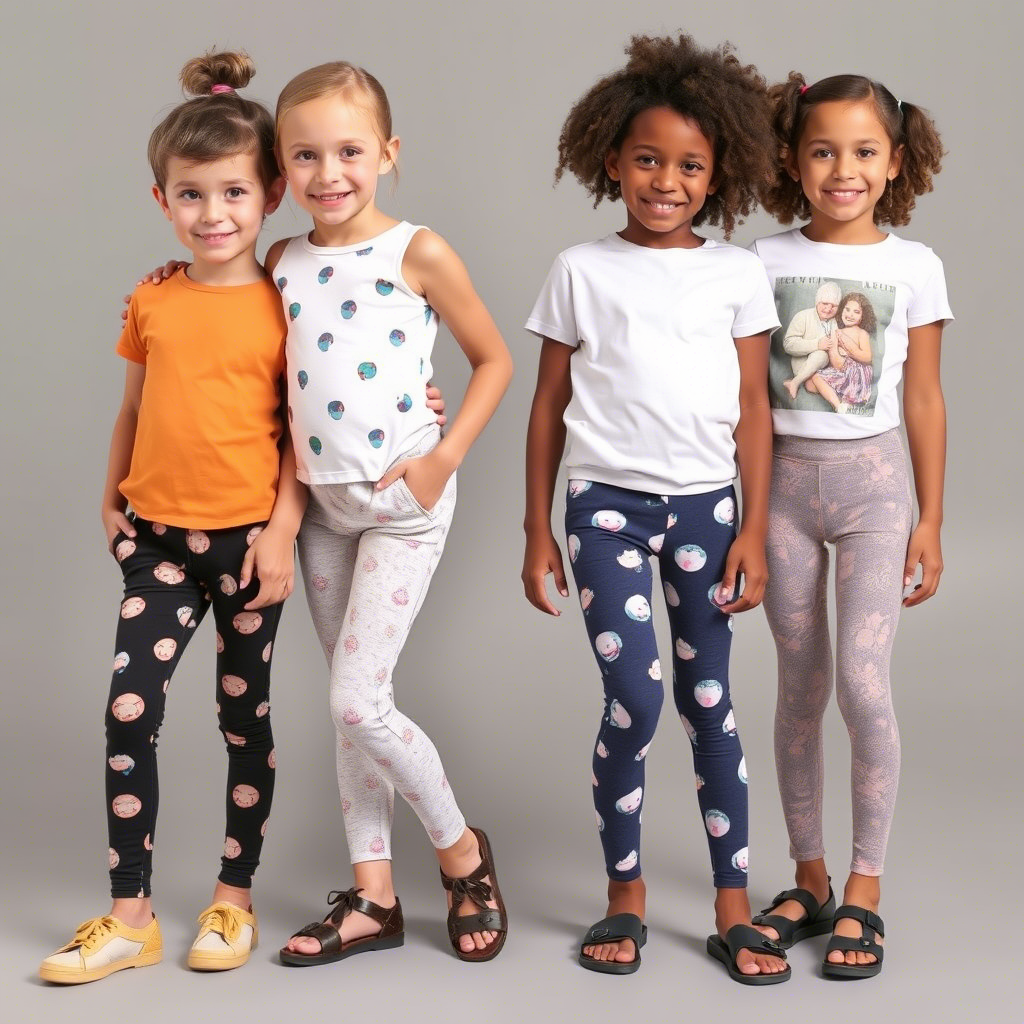 Kids and toddlers modeling various pants and leggings designs