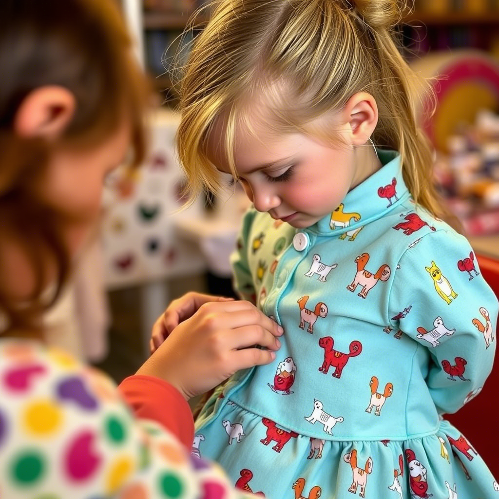 Kids’ apparel with playful prints being carefully stitched by skilled tailors