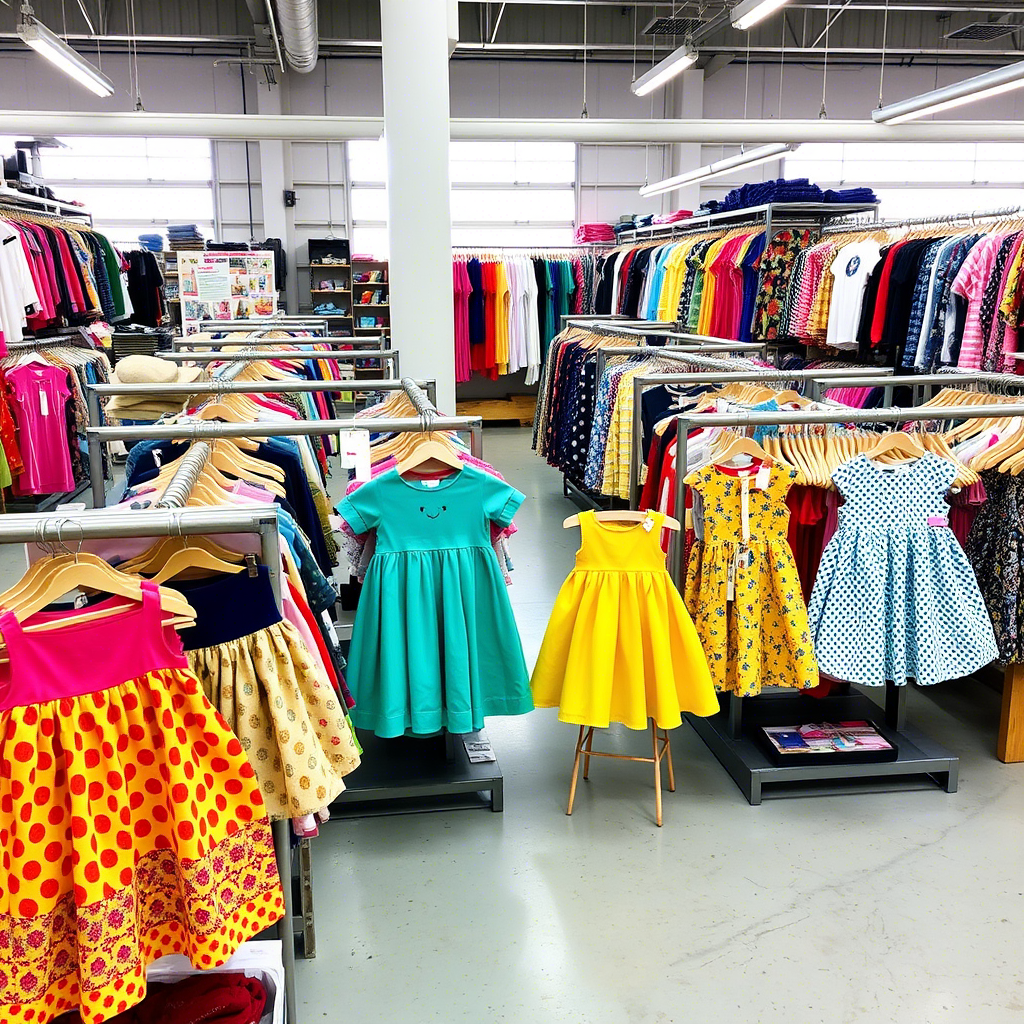 Kids’ clothing factory in California with vibrant fabrics