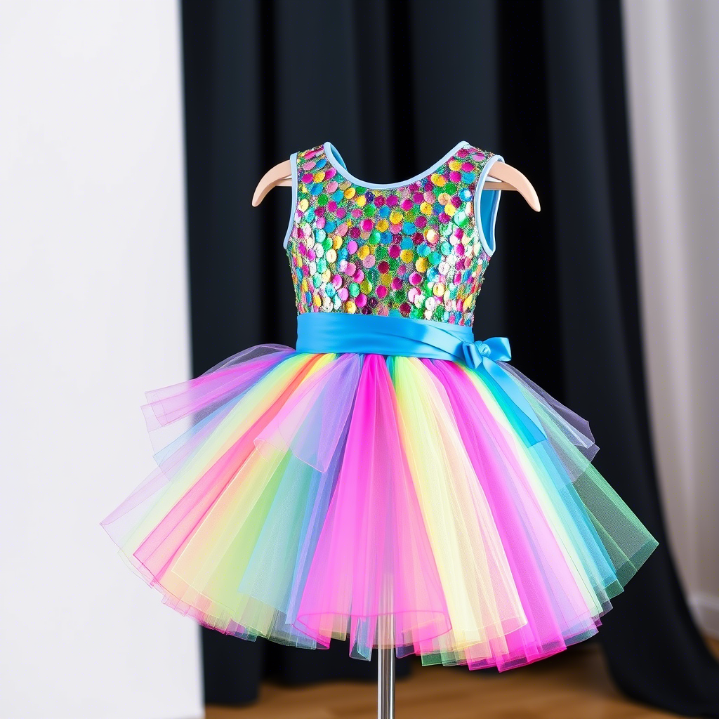 Kids clothing featuring colorful sequin tutu dresses for dance performance
