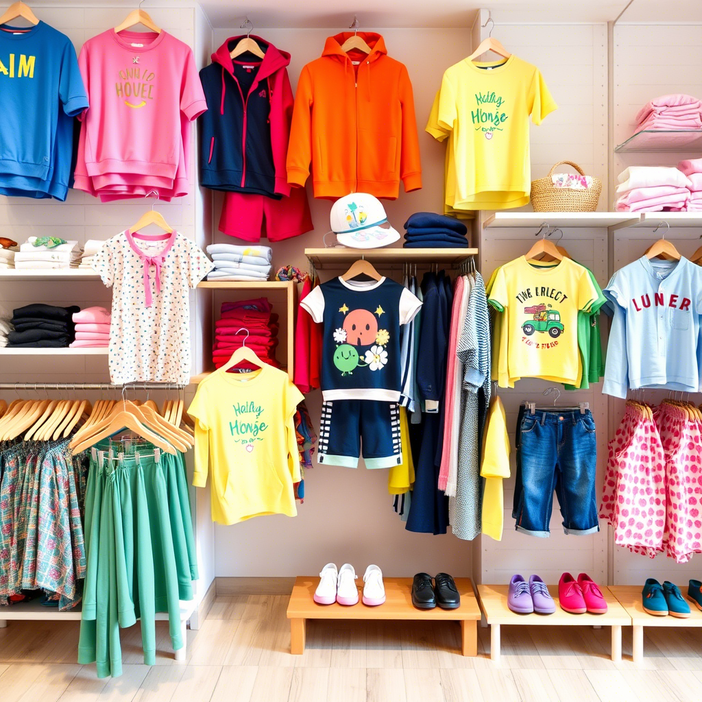 Kids’ clothing store with vibrant apparel on display