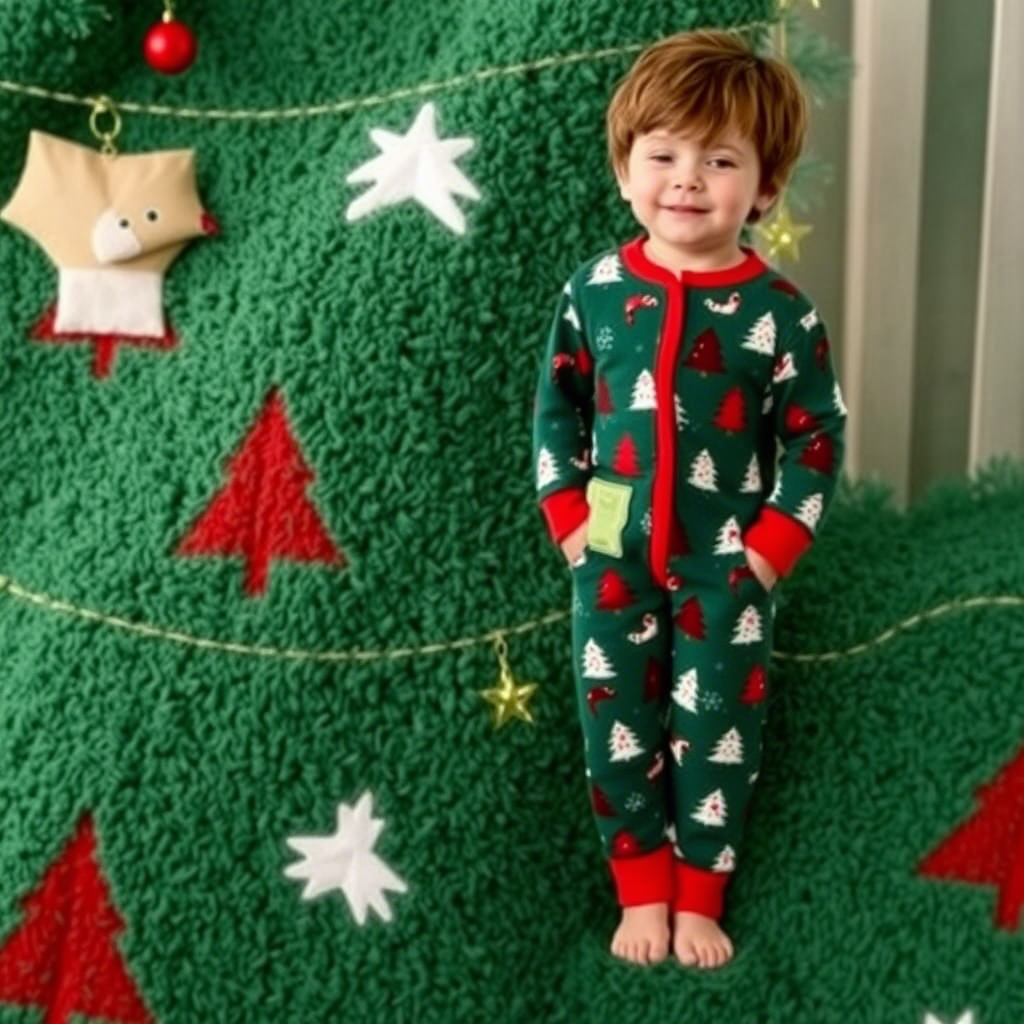Kids cozy Christmas tree pattern fleece pajamas for winter night