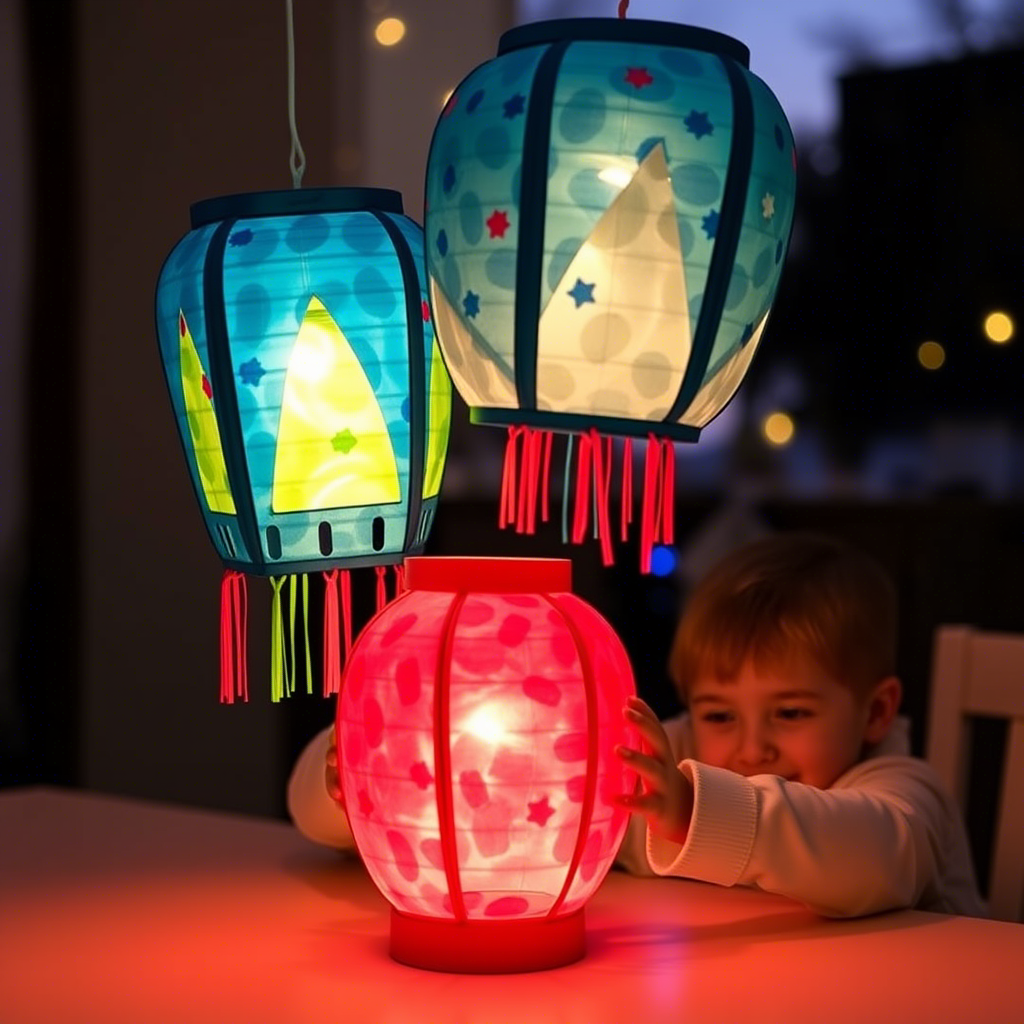 Kids creating colorful DIY lanterns for a festive New Year’s celebration