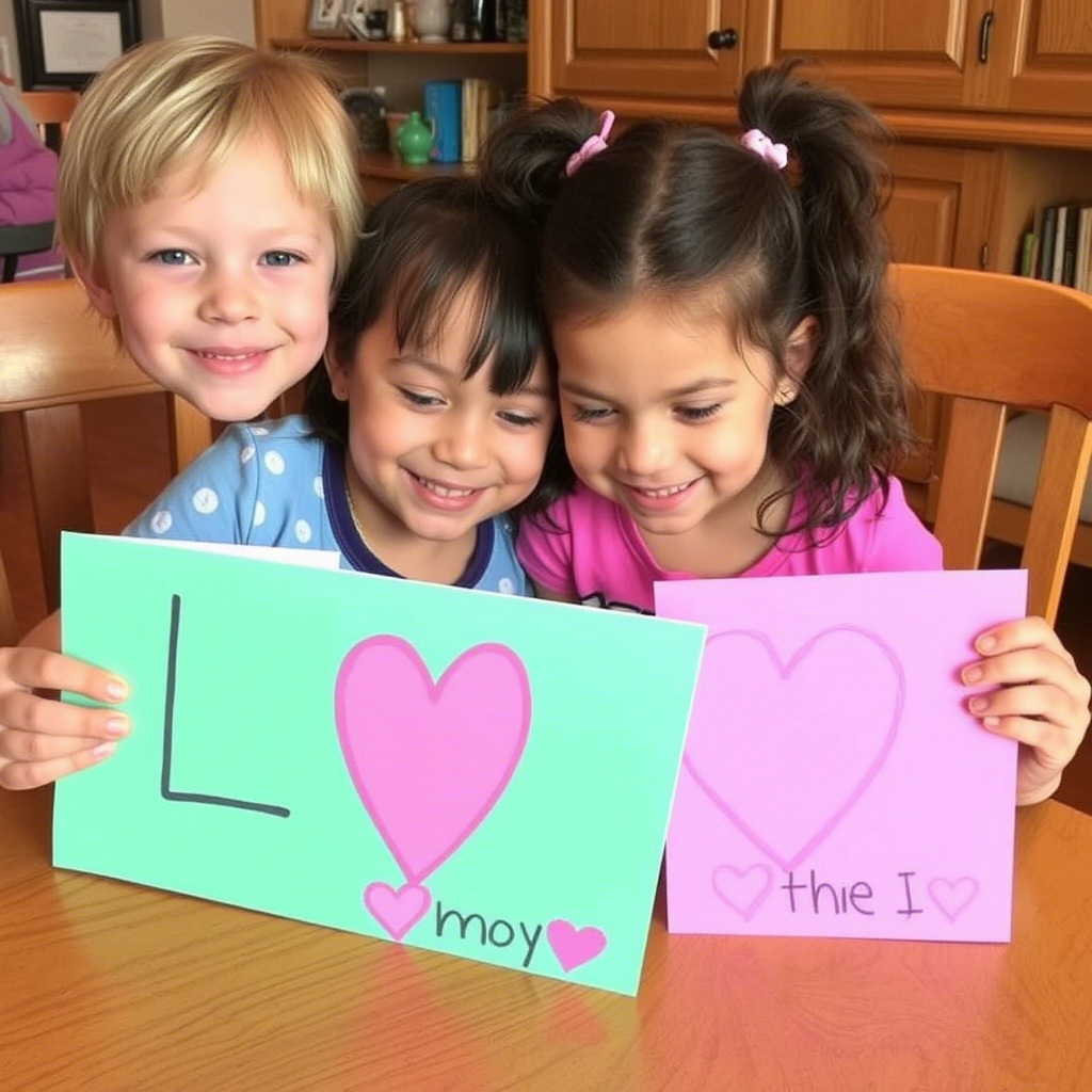 Kids creating personalized Mother’s Day cards with love