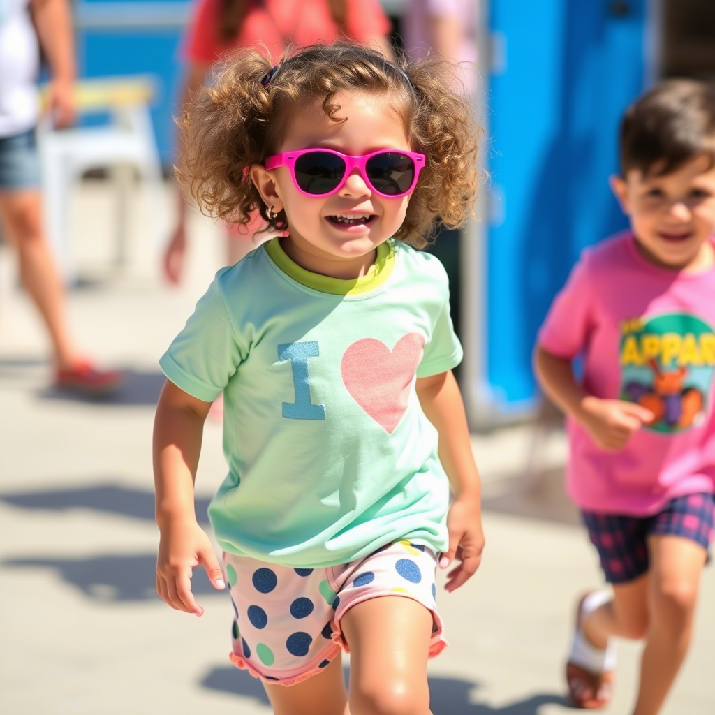Kids enjoying summer fun in bright, comfy tees and shorts