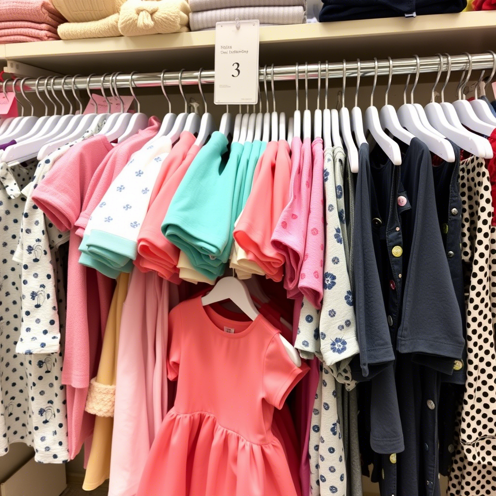 Kids fashion clothing arranged neatly on a wholesale rack