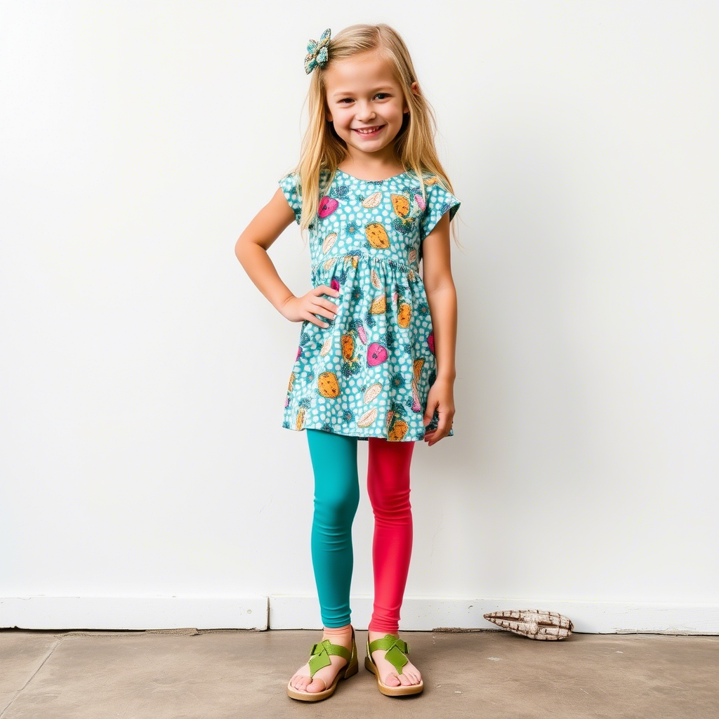 Kids fashion featuring colorful leggings and dresses