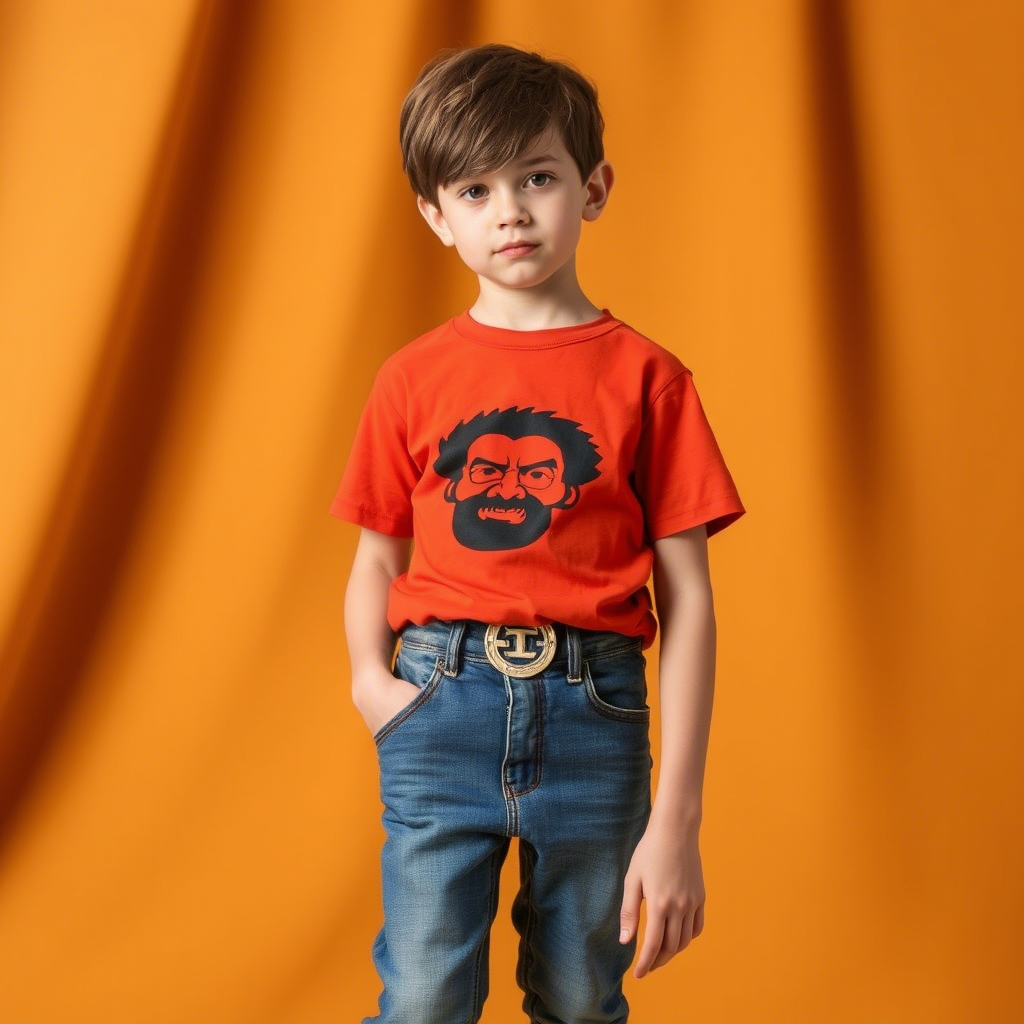 Kids fashion model showcasing latest boys’ tops and t-shirts collection